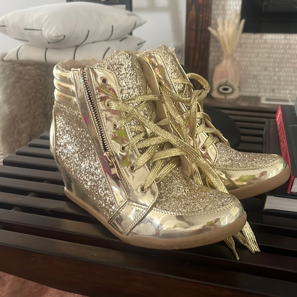 Forever Young Gold Glitter Wedges